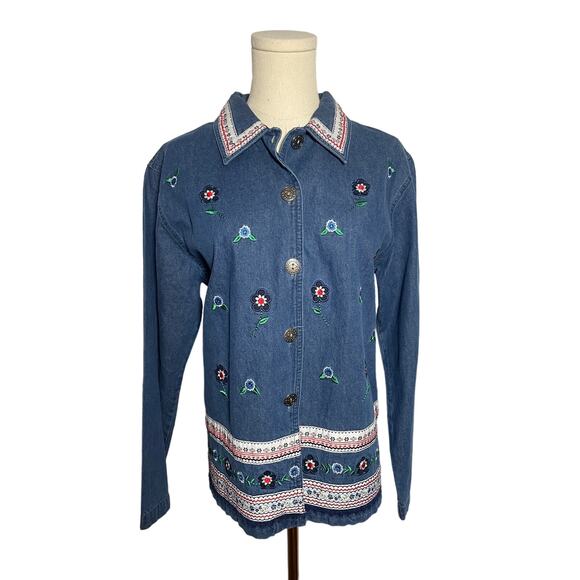Vintage 90s Y2K Patchwork Denim Cardigan Jacket Medium - Picture 2 of 6
